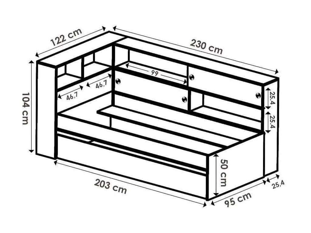 Cama Dupla*Vente-unique Cama Dupla Com Espacos De Arrumação De 90 X 200 E 90 X 190 Cm Cor Branco E Cinza - Losiana
