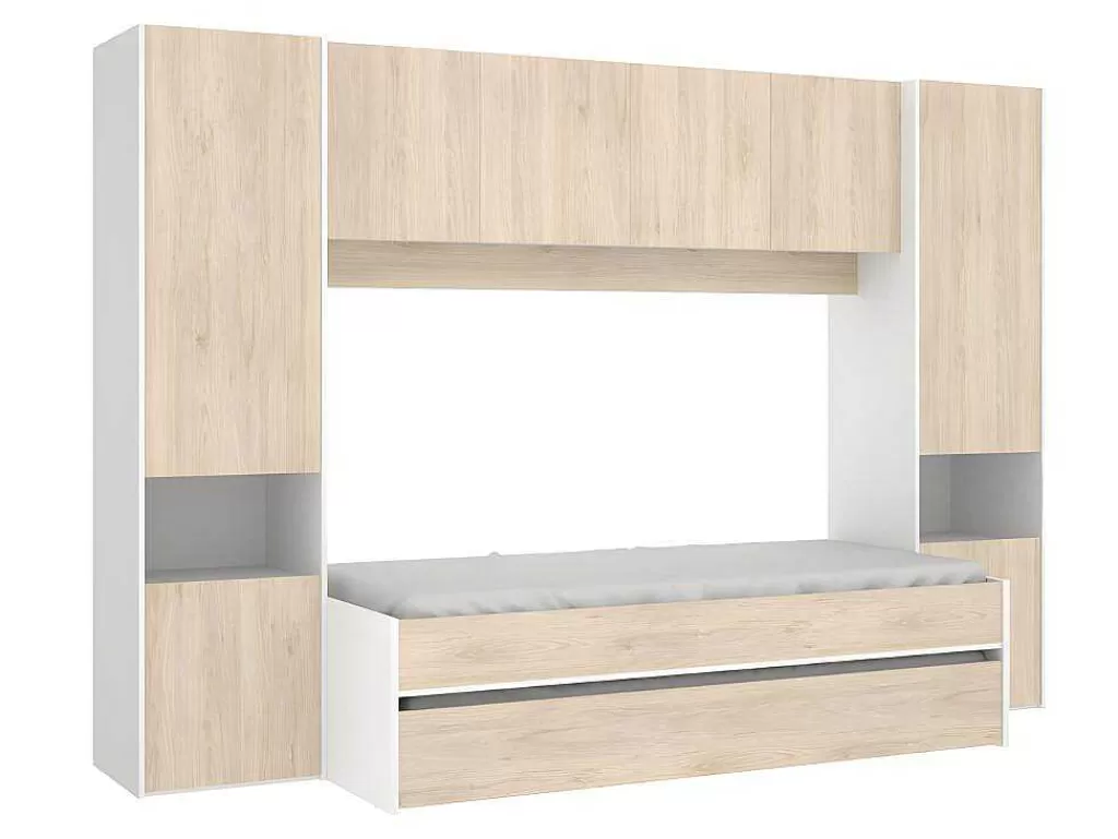 Cama De Criança*Vente-unique Cama Dupla Com Móvel De Cama De 90 X 190 Cm Cor Carvalho E Branco + Colchões - Selena