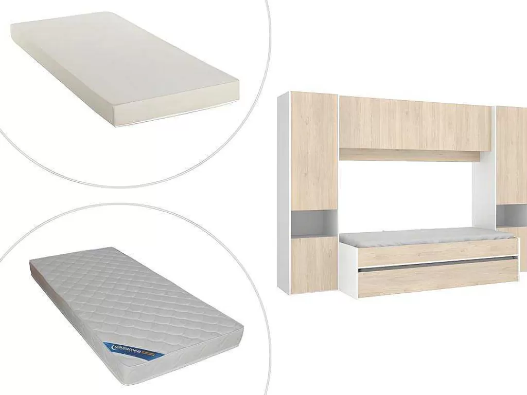 Cama De Criança*Vente-unique Cama Dupla Com Móvel De Cama De 90 X 190 Cm Cor Carvalho E Branco + Colchões - Selena