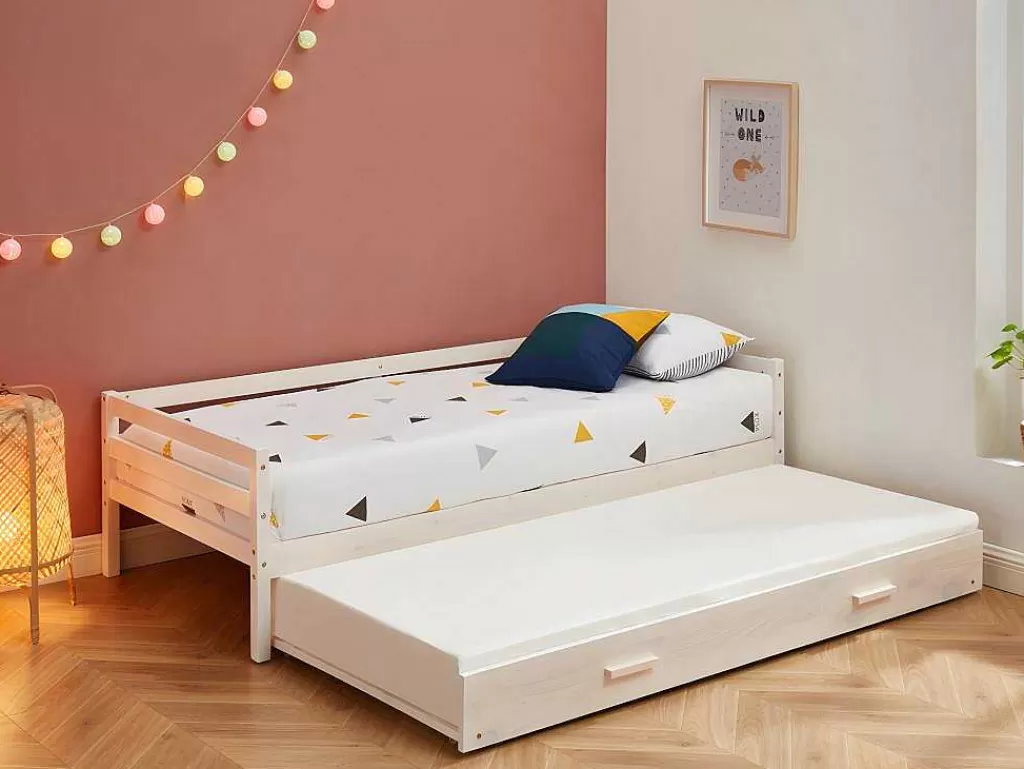 Cama De Criança*Vente-unique Cama Dupla De 2 X 90 X 190 Cm Em Pinho Macico E Mdf Esbranquicado - Aedan Ii