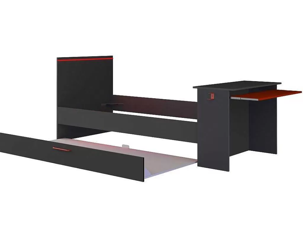 Cama Dupla*Vente-unique Cama Dupla Gamer 2 X 90 X 200 Com Secretária E Leds, Antracite E Vermelho + Sommier - Vouani