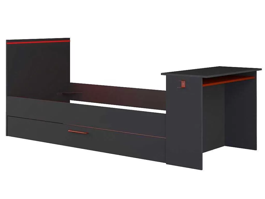 Cama Dupla*Vente-unique Cama Dupla Gamer 2 X 90 X 200 Com Secretária E Leds, Antracite E Vermelho + Sommier - Vouani