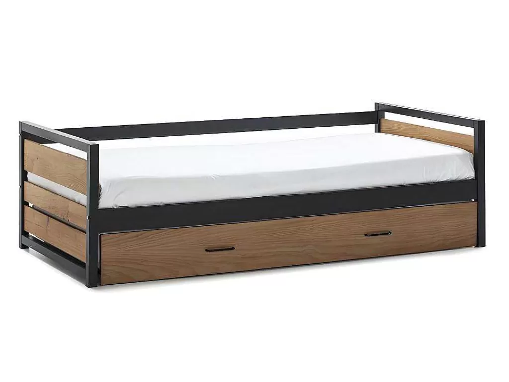 Cama Dupla*Vente-unique Cama Dupla Industrial 2X90X190 Cm Mdf, Pinho E Metal Castanho Noz E Antracite + Colchão - Boston