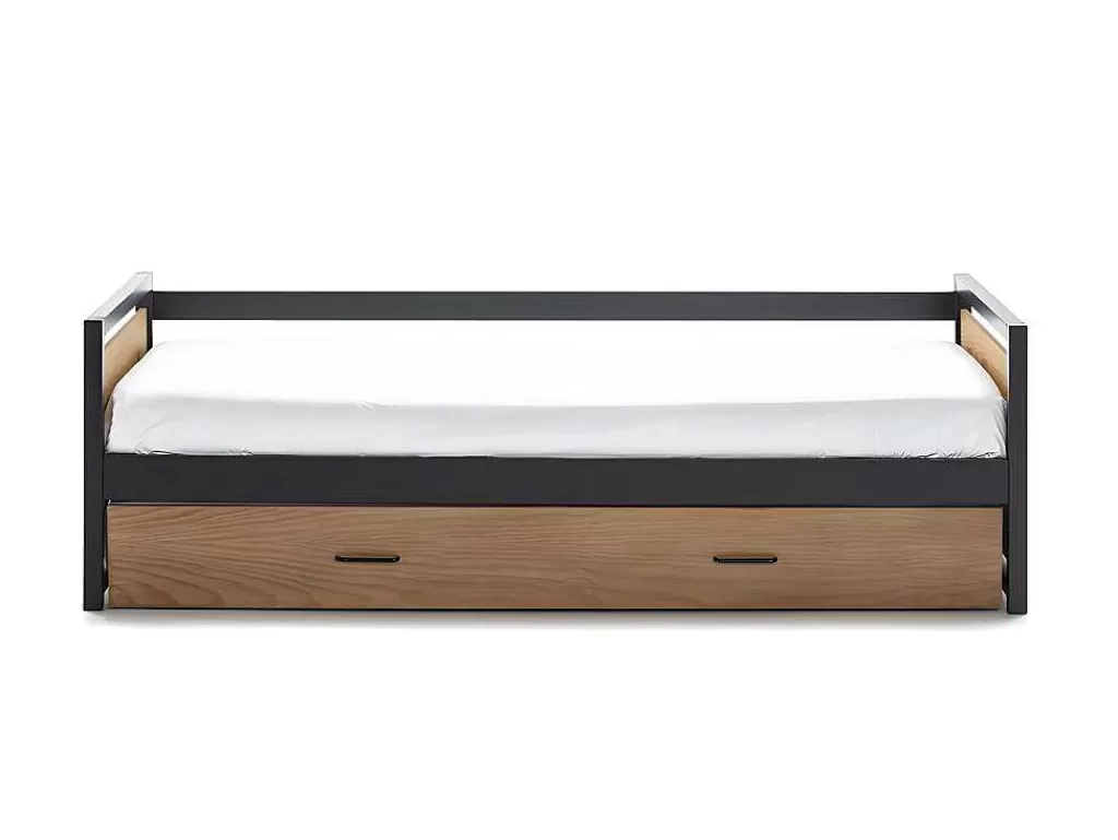 Cama Dupla*Vente-unique Cama Dupla Industrial 2X90X190 Cm Mdf, Pinho E Metal Castanho Noz E Antracite + Colchão - Boston