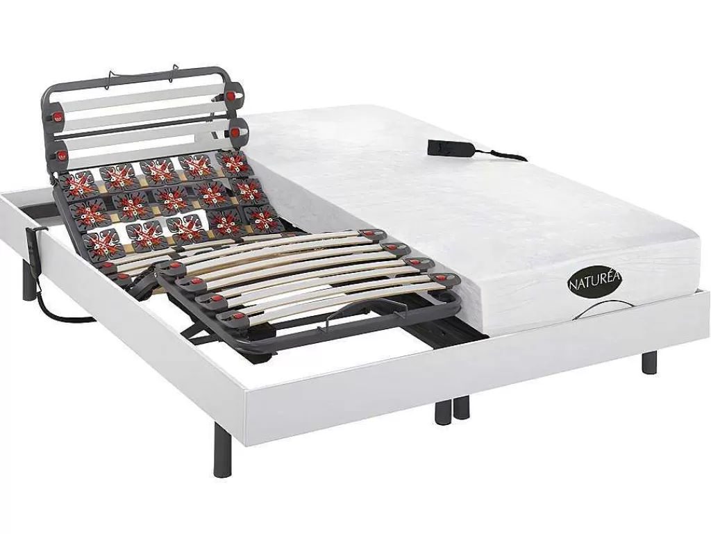 Cama Articulada*NATUREA Cama Elétrica Articulada Estrado De Ripas, Terminais Eletricos Colchão Memória De Forma E Bambu Damysos - Motores Okin - 2X80X200 Cm - Branco