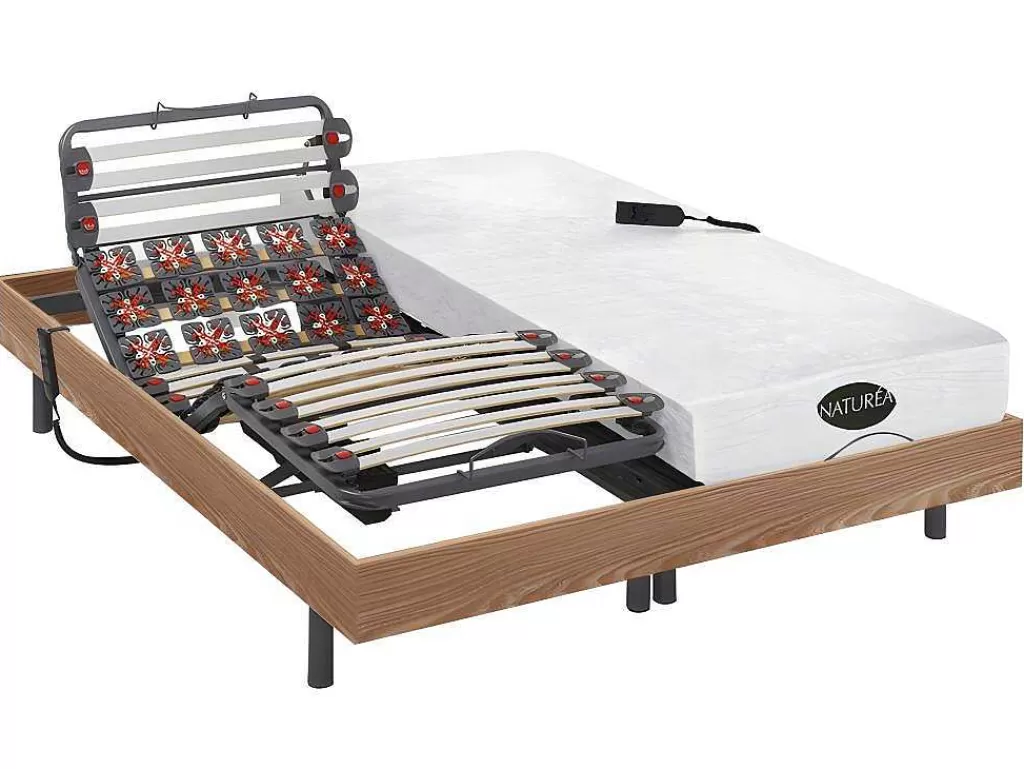 Cama Articulada*NATUREA Cama Elétrica Articulada Estrado De Ripas, Terminais Eletricos Colchão Memória De Forma E Bambu Damysos - Motores Okin - 2X90X200 Cm - Carvalho