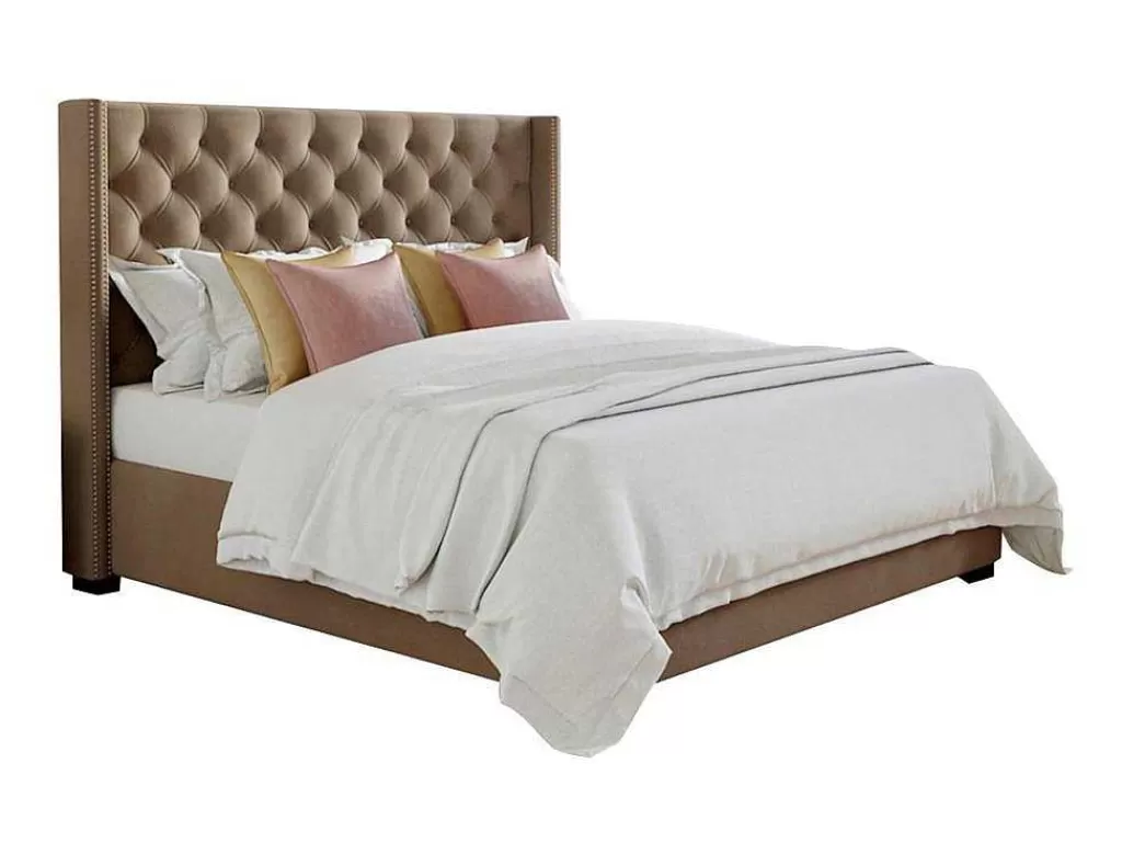 Cama De Adulto*Vente-unique Cama Massimo Cabeceira De Cama Em Capitone- 160X200Cm- Tecido Bege