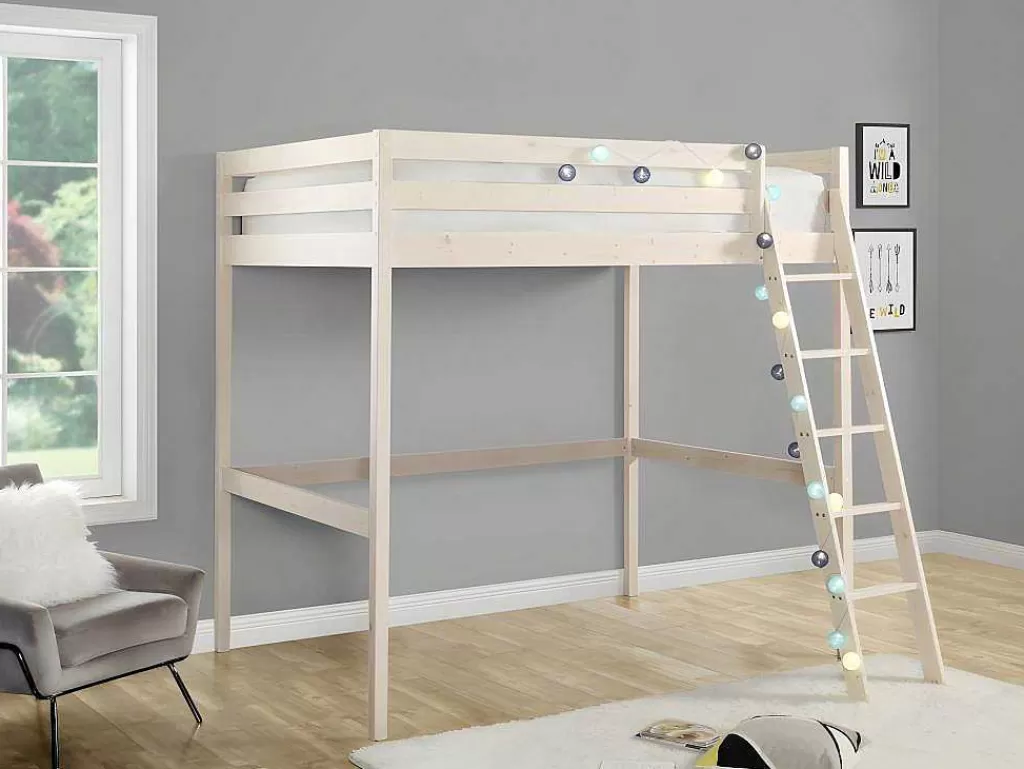 Cama Alta*Vente-unique Cama Mezzanine 140X190 Cm Em Pinho Macico Esbranquicado + Colchão - Gedeon