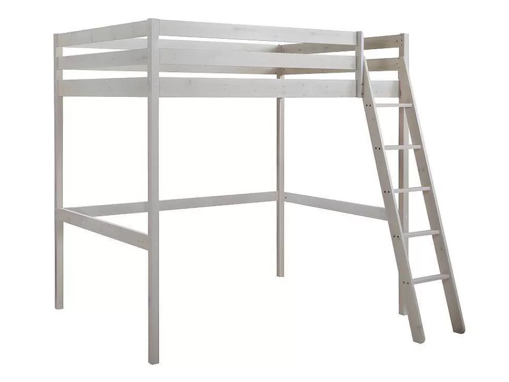 Cama Alta*Vente-unique Cama Mezzanine 140X190 Cm Em Pinho Macico Esbranquicado + Colchão - Gedeon