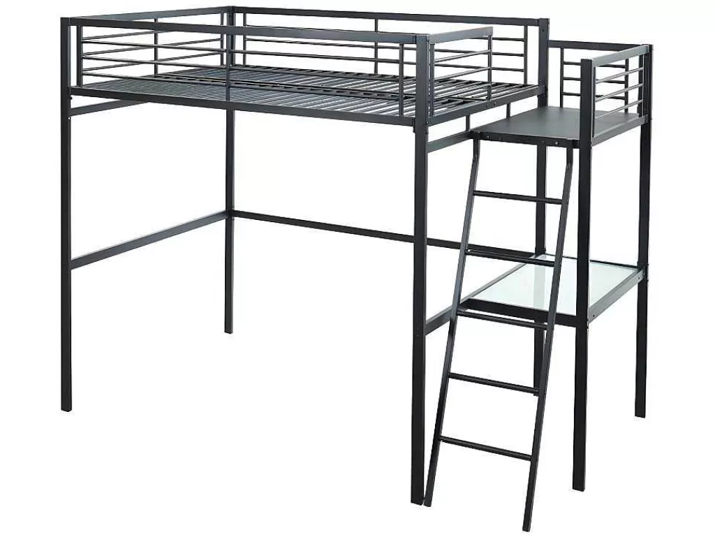 Cama Alta*Vente-unique Cama Mezzanine Com Plataforma De Secretária 140X190 Cm Antracite - Casual Ii