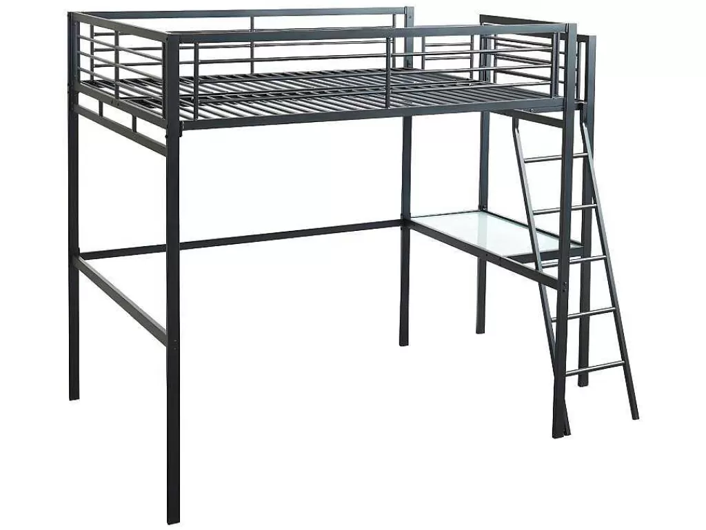 Cama Alta*Vente-unique Cama Mezzanine Com Plataforma De Secretária 140X190 Cm Antracite - Casual Ii