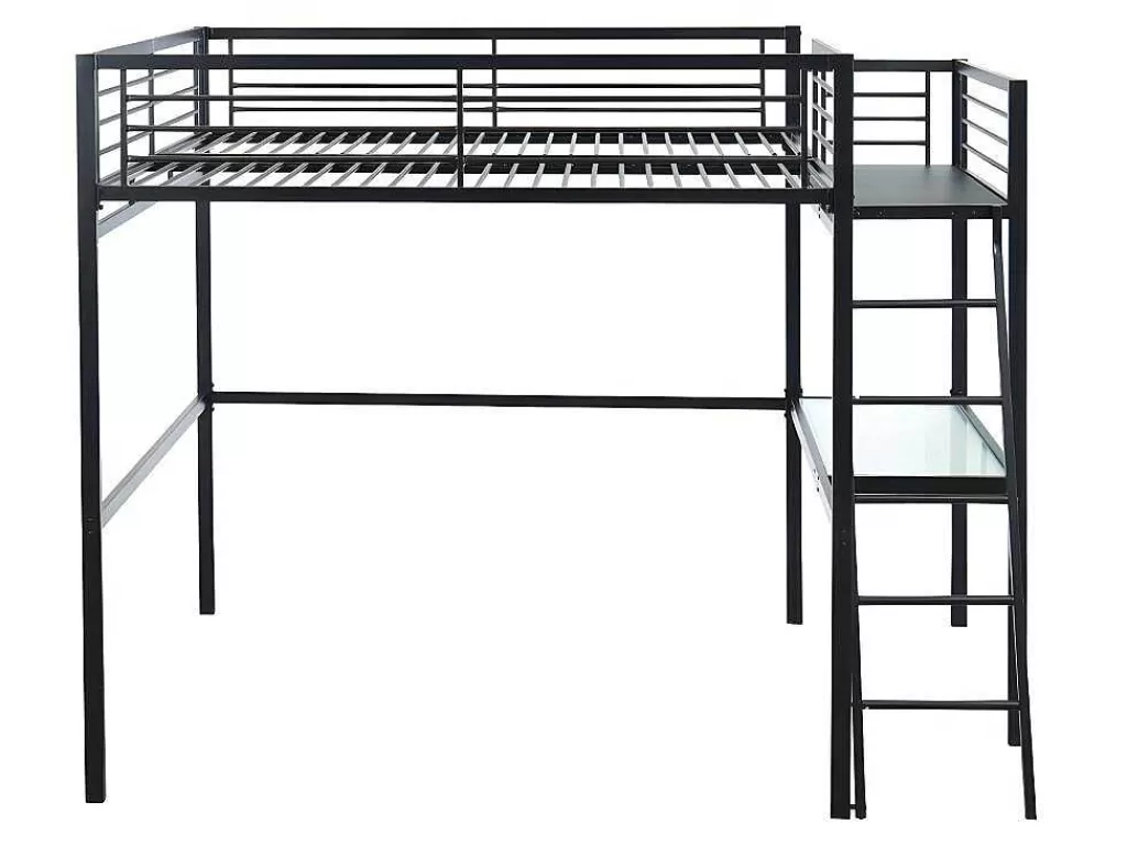 Cama Alta*Vente-unique Cama Mezzanine Com Plataforma De Secretária 140X190 Cm Antracite - Casual Ii