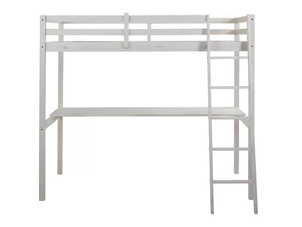 Cama Alta*Vente-unique Cama Mezzanine Com Secretária 90X190 Cm Em Pinho Macico Esbranquicado + Colchão - Gedeon