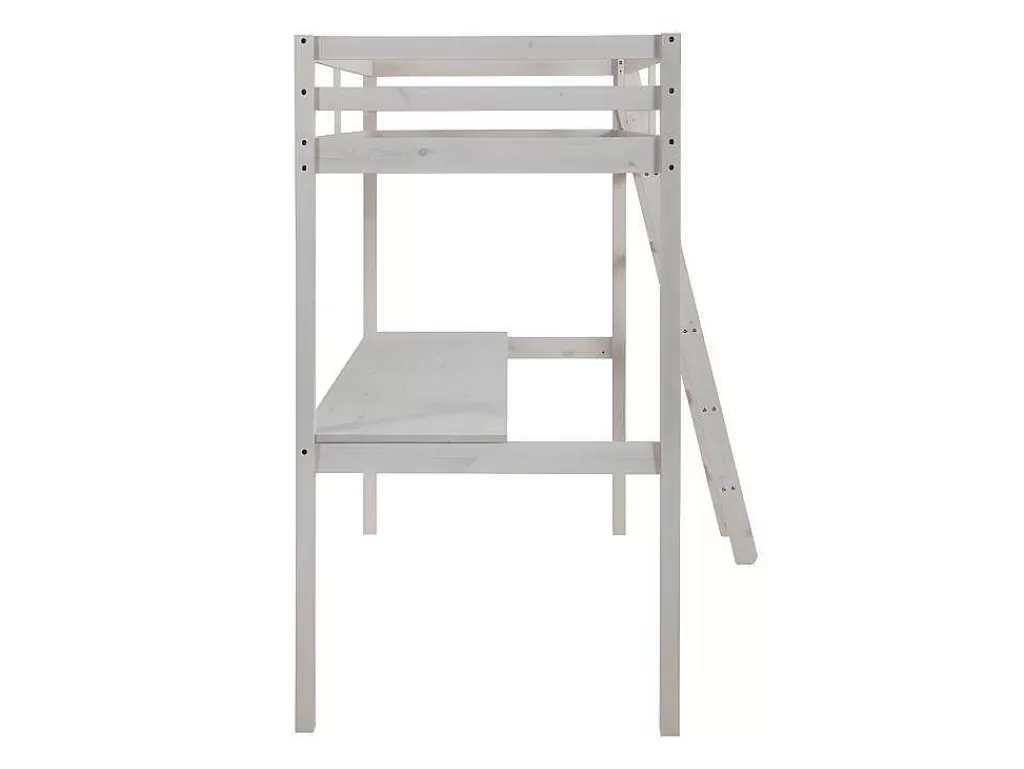 Cama Alta*Vente-unique Cama Mezzanine Com Secretária 90X190 Cm Em Pinho Macico Esbranquicado + Colchão - Gedeon