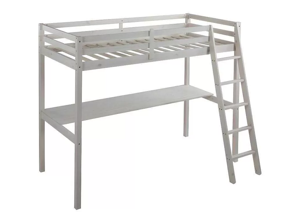 Cama Alta*Vente-unique Cama Mezzanine Com Secretária 90X190 Cm Em Pinho Macico Esbranquicado - Gedeon