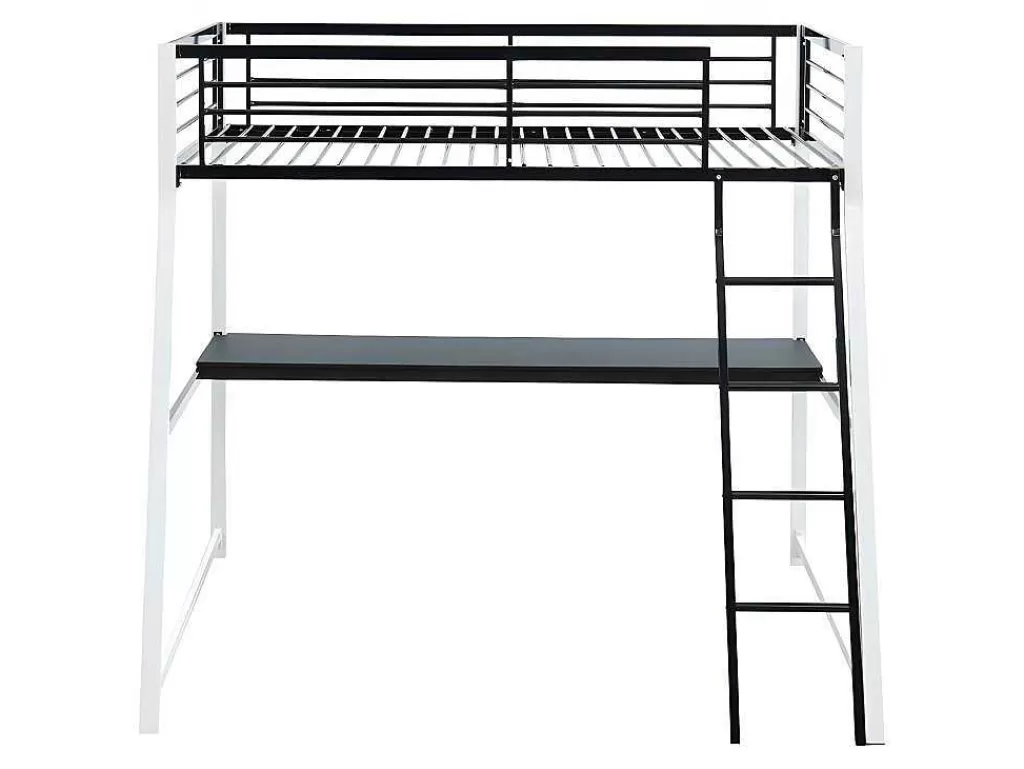 Cama Alta*Vente-unique Cama Mezzanine Com Secretária De Canto Integrada 90X190 Cm Preta E Branca Malicia + Colchão 90X190 Cm Zeus