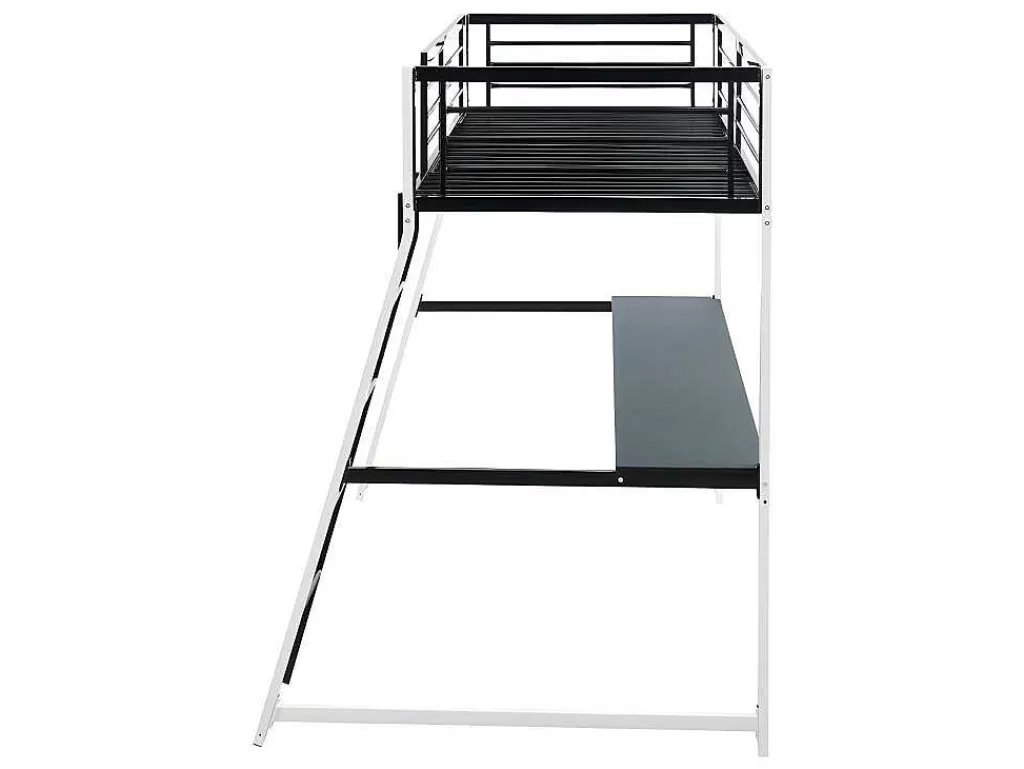 Cama Alta*Vente-unique Cama Mezzanine Com Secretária De Canto Integrada 90X190 Cm Preta E Branca Malicia + Colchão 90X190 Cm Zeus