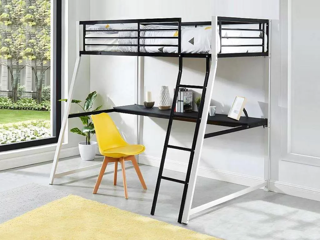 Cama Alta*Vente-unique Cama Mezzanine Com Secretária Integrada 90X190 Cm Preto E Branco - Malicia