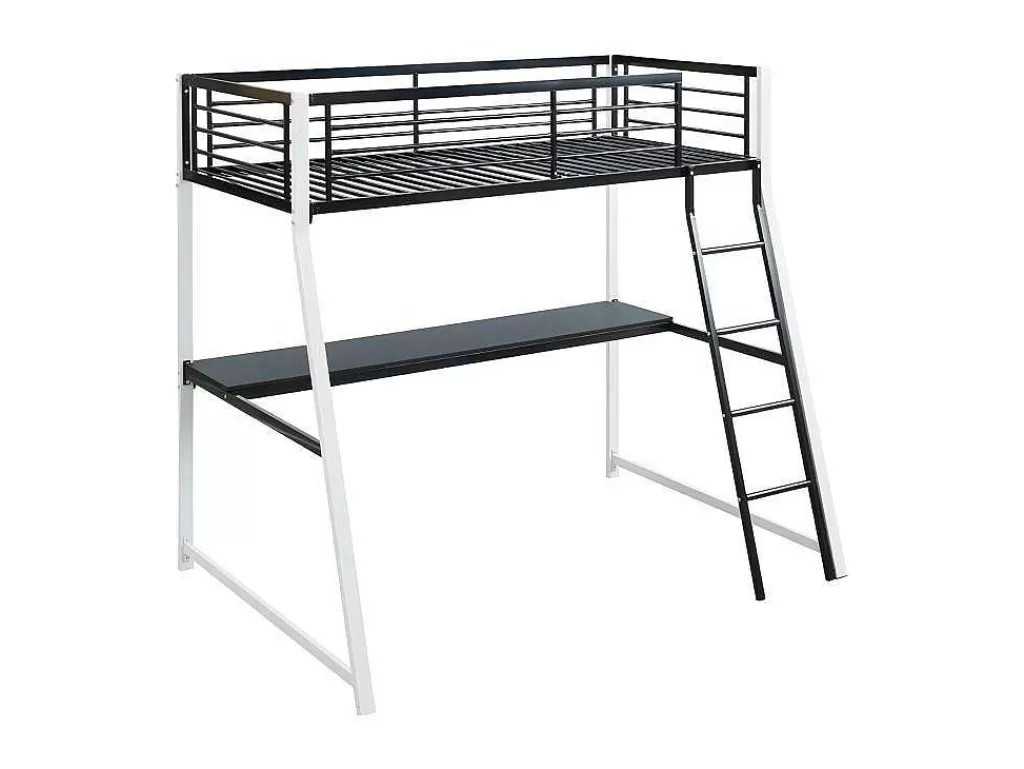Cama Alta*Vente-unique Cama Mezzanine Com Secretária Integrada 90X190 Cm Preto E Branco - Malicia