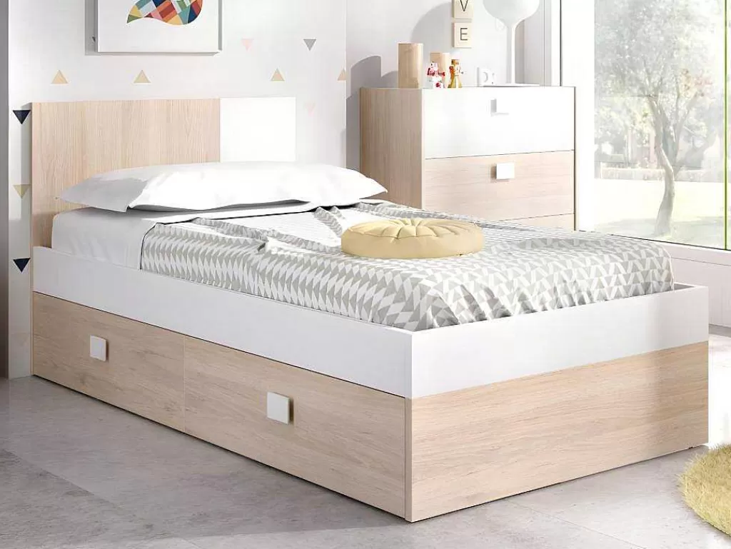 Cama Dupla*Vente-unique Cama Para Crianças 2X90X190 Cm Em Natural E Branco + Sommier + Colchões - Sonia