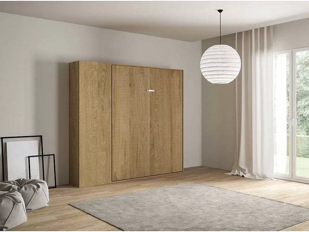 Cama Rebatível*ITAMOBY Cama Retratil 160 Vertical Kentaro Com Armário Coluna Carvalho Natural