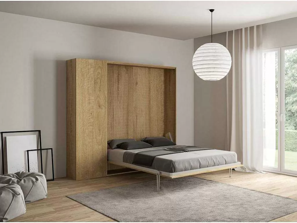 Cama Rebatível*ITAMOBY Cama Retratil 160 Vertical Kentaro Com Armário Coluna Carvalho Natural