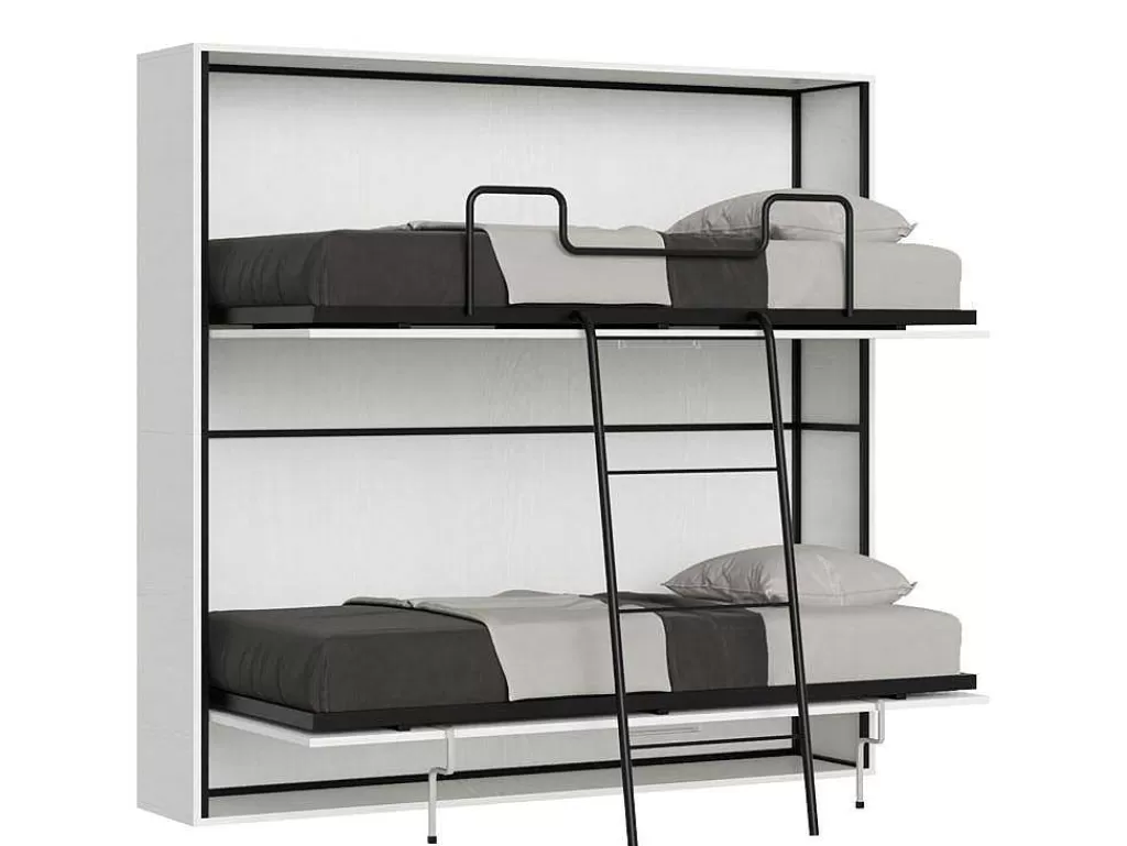 Cama Rebatível*ITAMOBY Cama Retratil Beliche Solteiro Horizontal Kando Com Colchões Cinza Branca