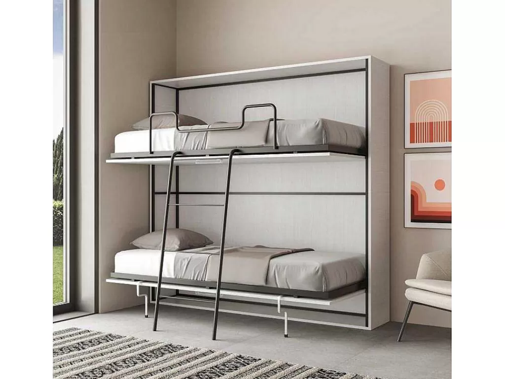 Cama Rebatível*ITAMOBY Cama Retratil Beliche Solteiro Horizontal Kando Com Colchões Cinza Branca