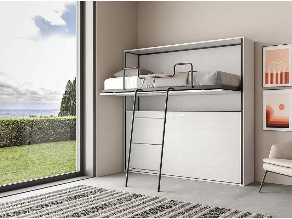 Cama Rebatível*ITAMOBY Cama Retratil Beliche Solteiro Horizontal Kando Com Colchões Cinza Branca