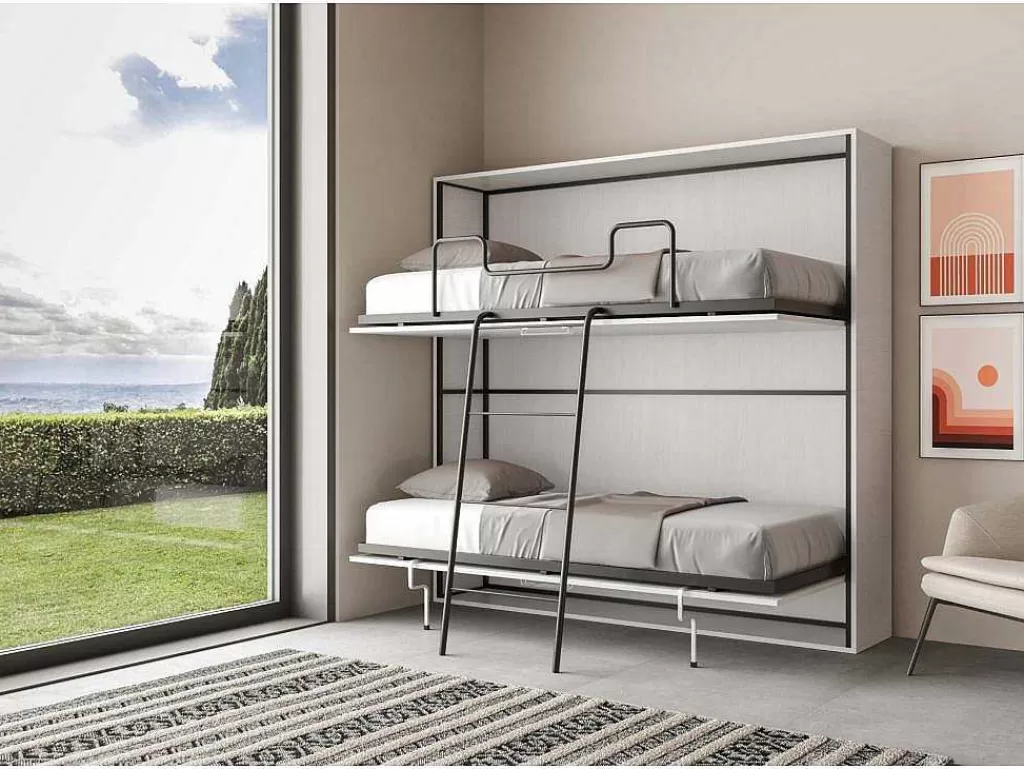 Cama Rebatível*ITAMOBY Cama Retratil Beliche Solteiro Horizontal Kando Com Colchões Cinza Branca