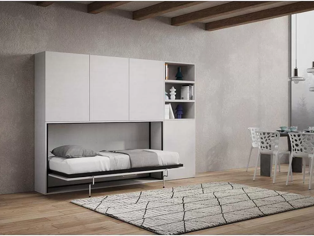 Cama Rebatível*ITAMOBY Cama Retratil Solteiro Horizontal Kando Com Colchão Composicao F Cinza Branca