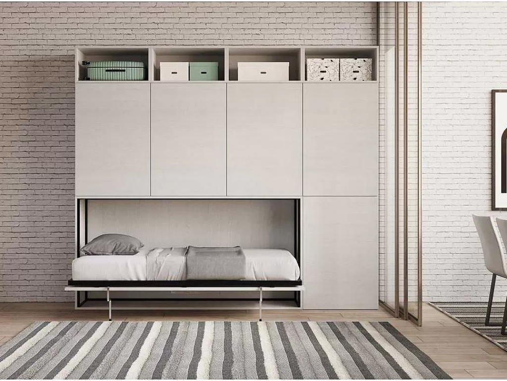 Cama Rebatível*ITAMOBY Cama Retratil Solteiro Horizontal Kando Composicao B Cinza Branca
