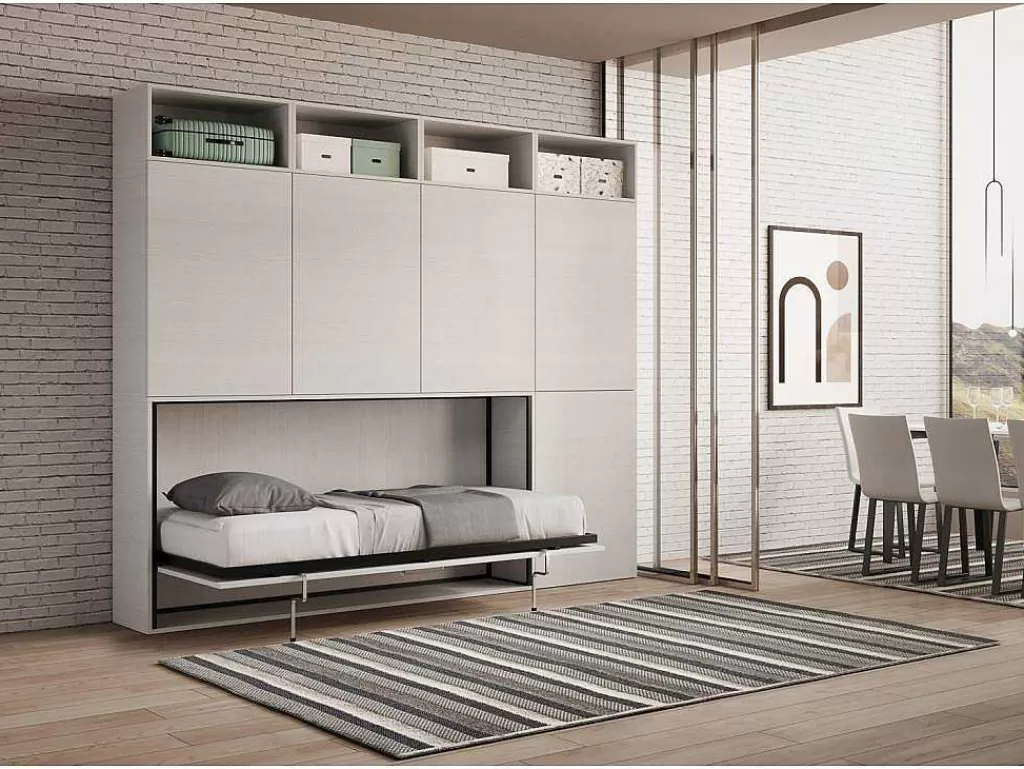 Cama Rebatível*ITAMOBY Cama Retratil Solteiro Horizontal Kando Composicao B Cinza Branca