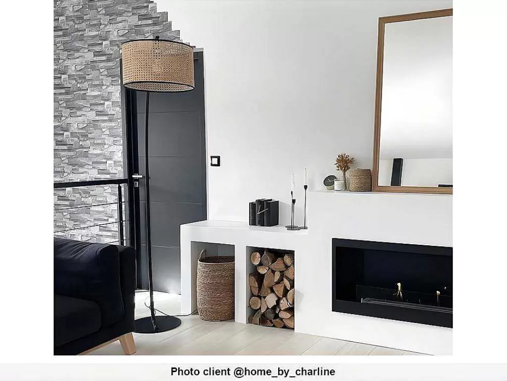 Candeeiro De Pe*OZAIA Candeeiro Arco Entrelacado Neirobi - Estilo Etnico - Ferro E Vime - 105X40X195 Cm - Preto E Natural