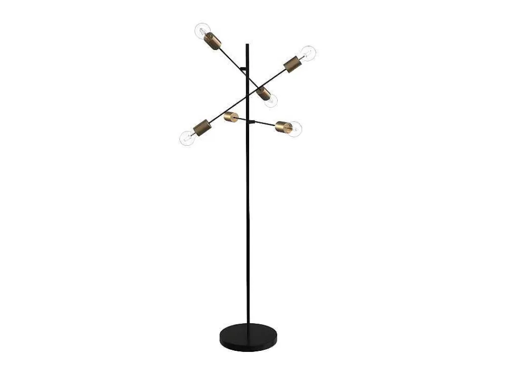 Candeeiro De Pe*OZAIA Candeeiro Com Multiplas Lampadas Estilo Industrial Klepton - Metal - 49,5 X 28,5 X 146,5 Cm - Preto E Dourado