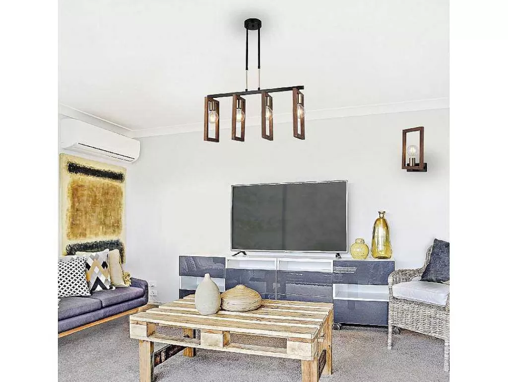 Candeeiro De Parede*EPIKASA Candeeiro De Parede Como, Dourado, Preto, Madeira, 17 X 8 X 29 Cm,