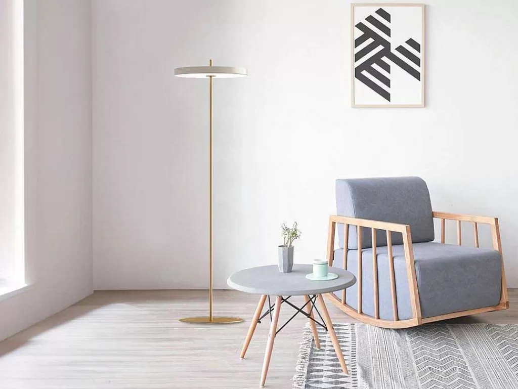 Candeeiro De Pe*OZAIA Candeeiro De Pe Design Com Leds Metal D45 X A180 Cm Dourado E Branco - Vaughan