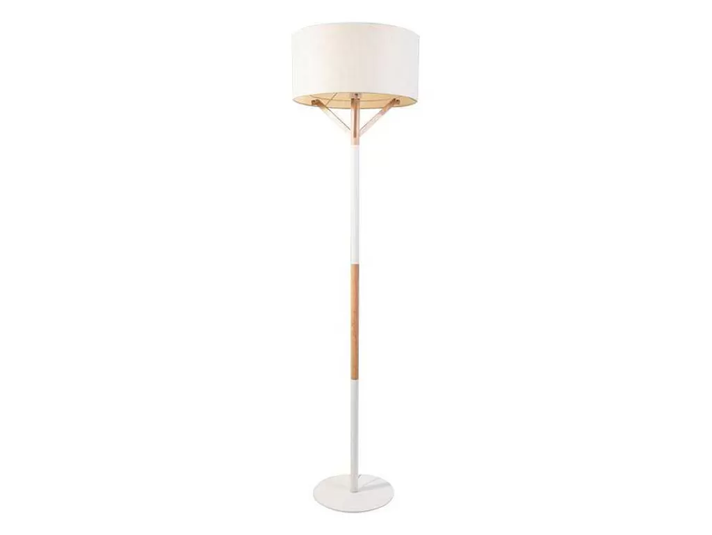 Candeeiro De Pe*OZAIA Candeeiro De Pe Escandinavo Metal, Linho E Madeira De Hevea D44 X A164 Cm Natural E Branco - Addis