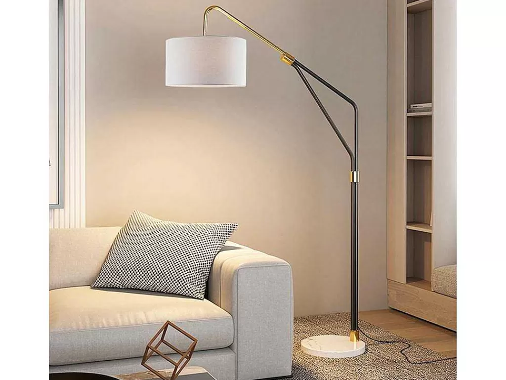 Candeeiro De Pe*OZAIA Candeeiro De Pe Metal, Linho E Marmore C122 X A180 Cm Branco, Preto E Dourado - Masdar