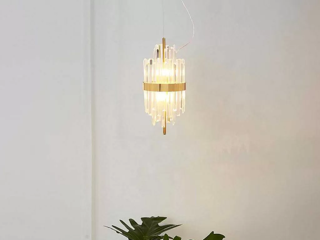 Lustre*OZAIA Candeeiro De Teto Aco Inoxidavel E Vidro D25 Cm Dourado E Transparente - Langley