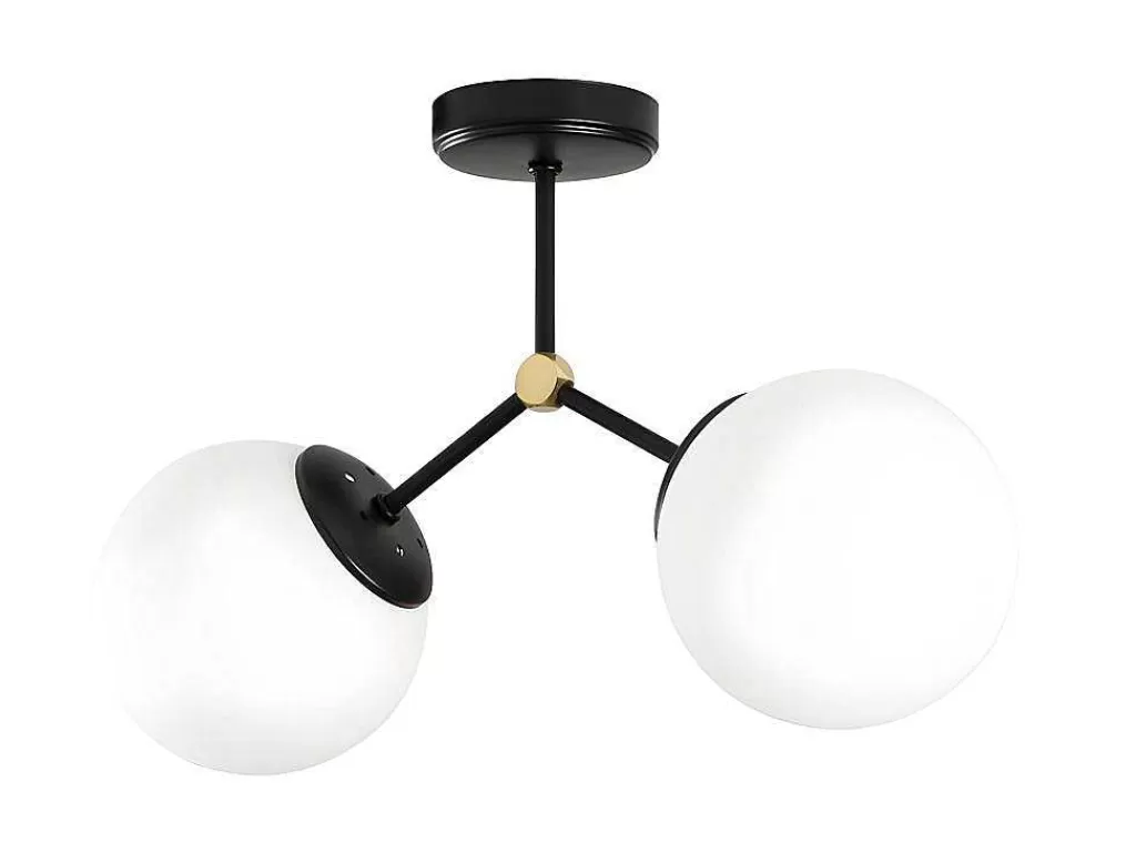 Luz De Teto*OZAIA Candeeiro De Teto Em Metal 2 Globos De C. 44 X A. 28 Cm Cor Preto E Branco - Damar