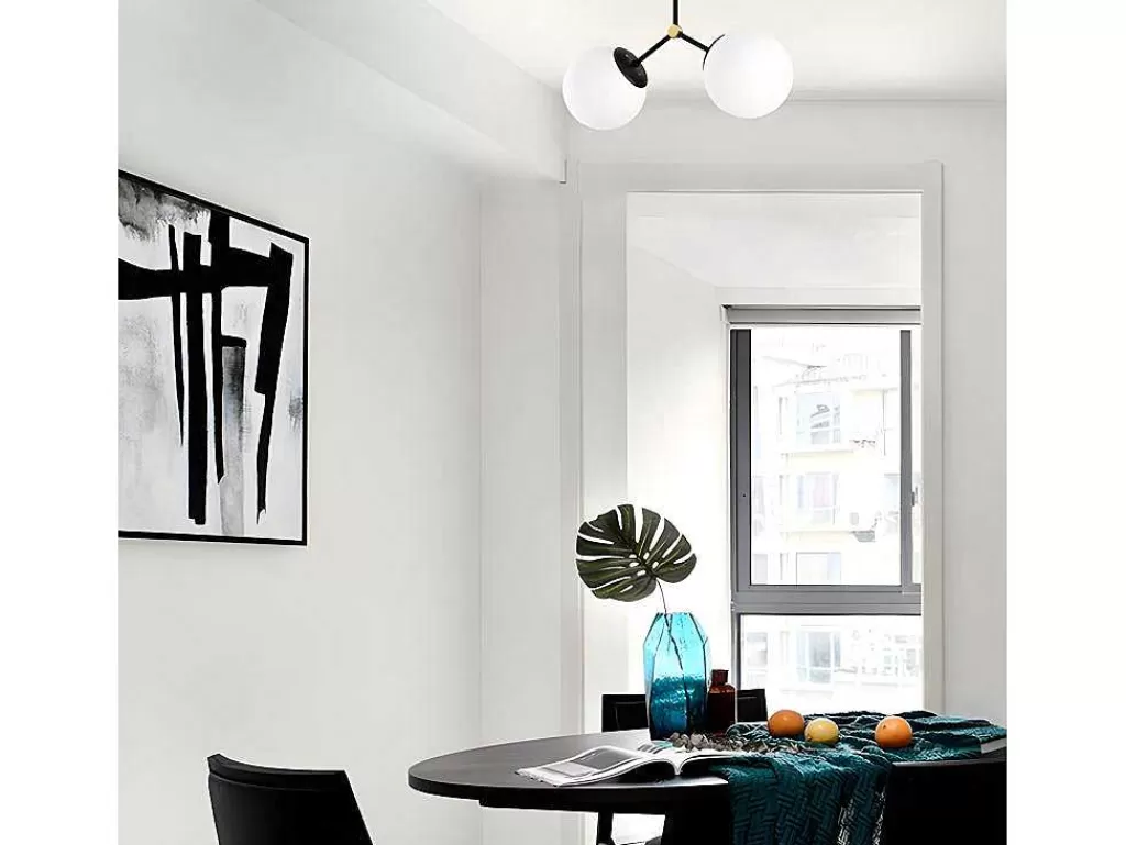 Luz De Teto*OZAIA Candeeiro De Teto Em Metal 2 Globos De C. 44 X A. 28 Cm Cor Preto E Branco - Damar
