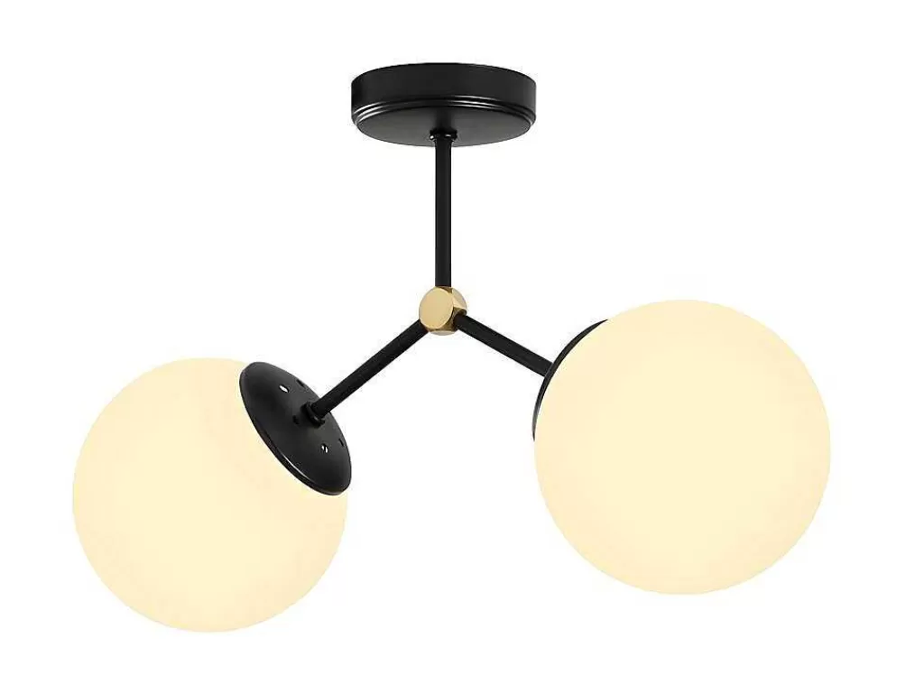 Luz De Teto*OZAIA Candeeiro De Teto Em Metal 2 Globos De C. 44 X A. 28 Cm Cor Preto E Branco - Damar