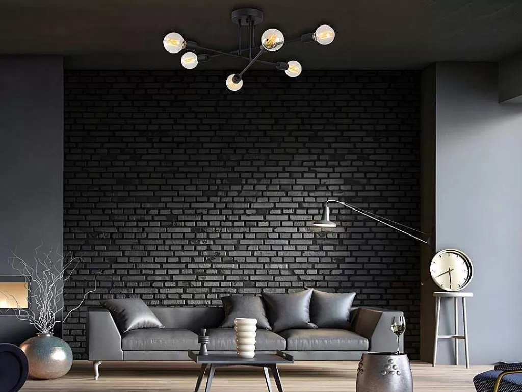 Luz De Teto*OZAIA Candeeiro De Teto Em Metal Com 3 Bracos De C. 64 Cm X A. 30 Cm Cor Preto - Flowera