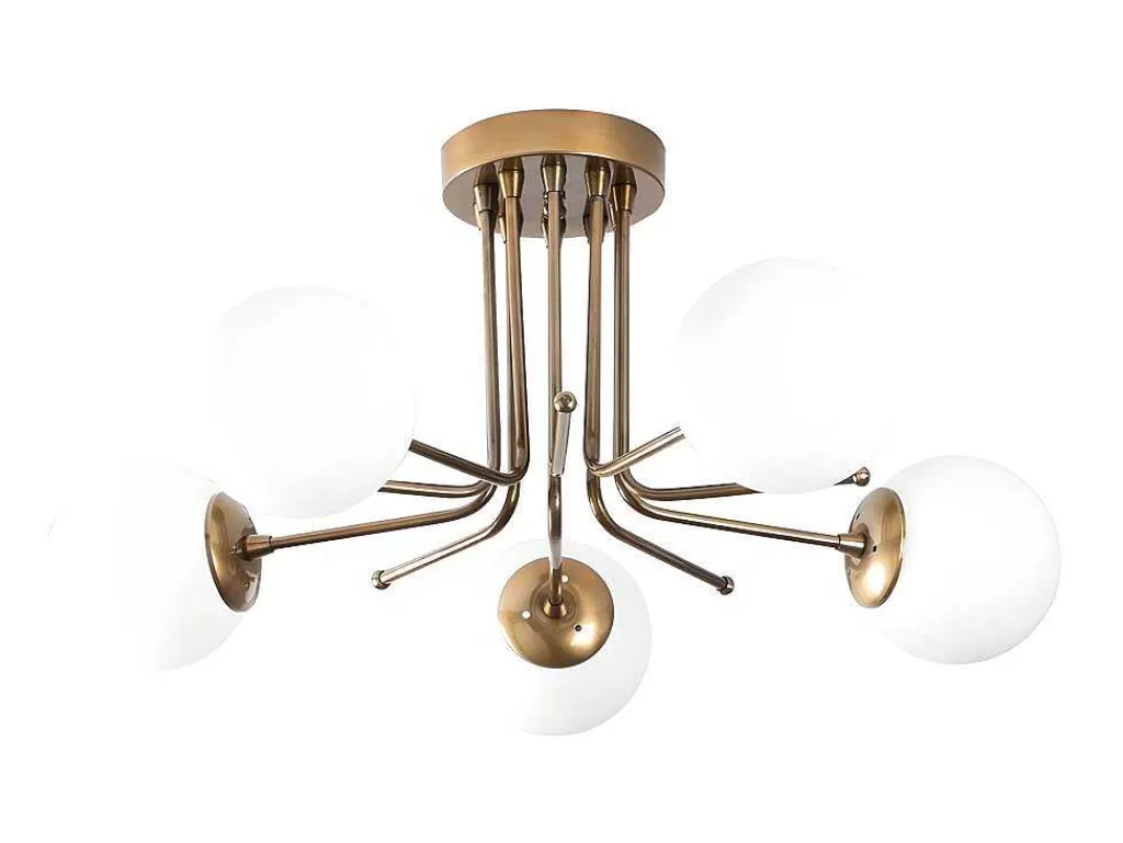 Luz De Teto*OZAIA Candeeiro De Teto Em Metal Com 5 Globos De D. 80 X A. 34 Cm Cor Branco E Dourado - Daisy