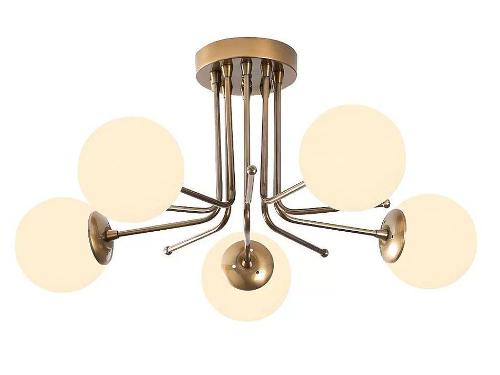 Luz De Teto*OZAIA Candeeiro De Teto Em Metal Com 5 Globos De D. 80 X A. 34 Cm Cor Branco E Dourado - Daisy