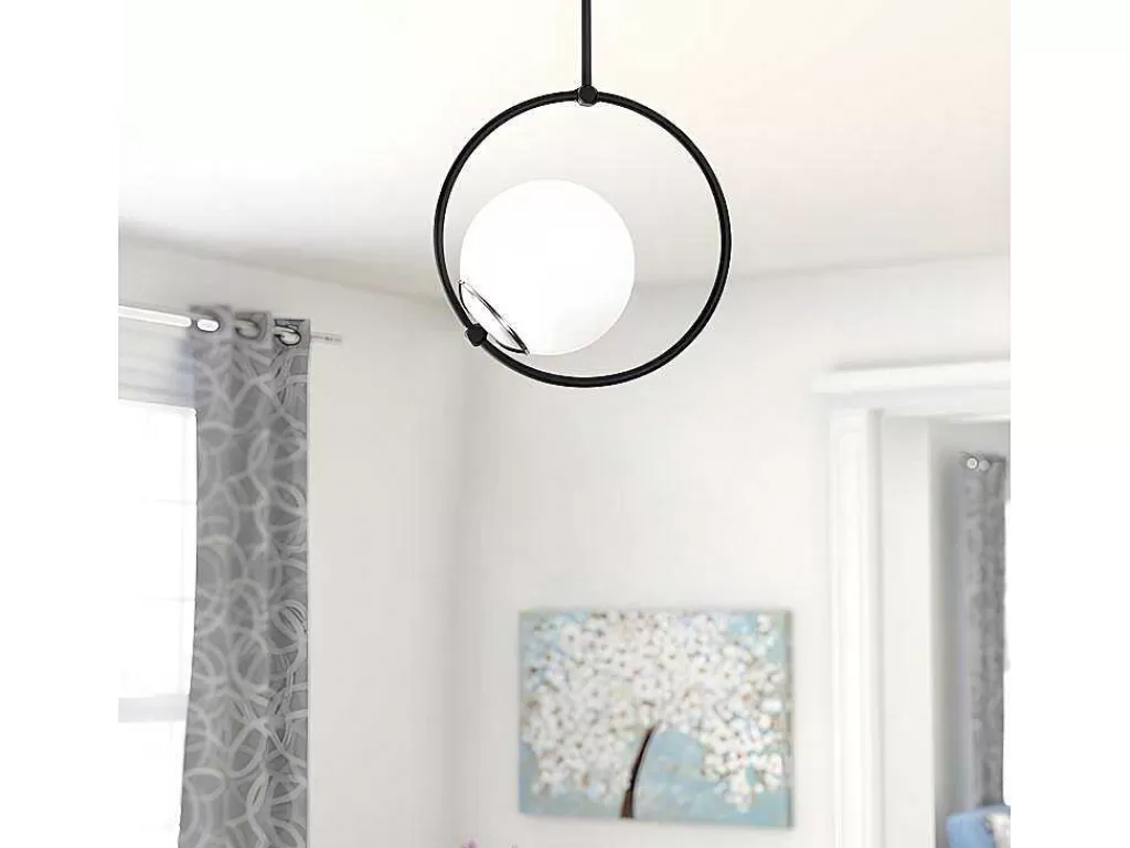 Luz De Teto*OZAIA Candeeiro De Teto Em Metal Com Globo Em Vidro De A. 39 Cm Cor Preto E Branco - Dulonay