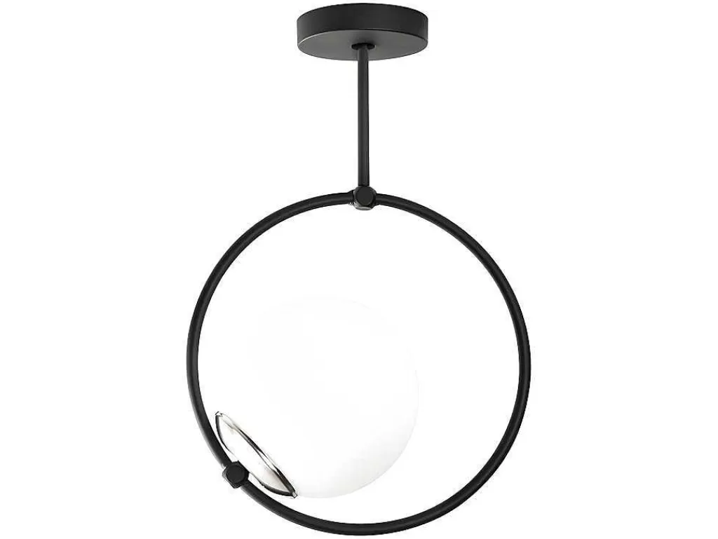 Luz De Teto*OZAIA Candeeiro De Teto Em Metal Com Globo Em Vidro De A. 39 Cm Cor Preto E Branco - Dulonay