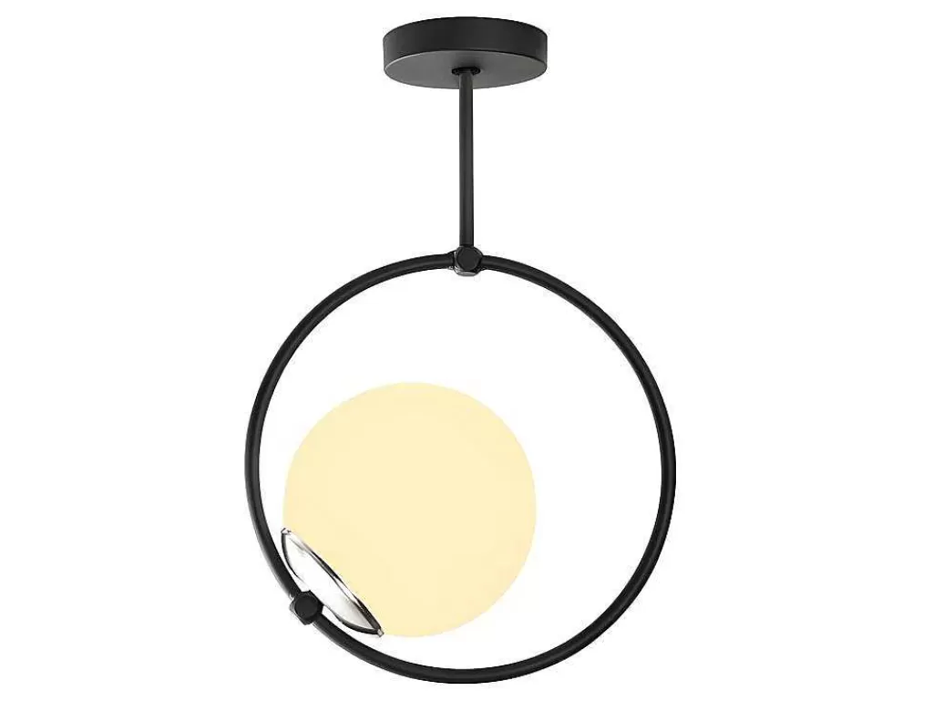 Luz De Teto*OZAIA Candeeiro De Teto Em Metal Com Globo Em Vidro De A. 39 Cm Cor Preto E Branco - Dulonay