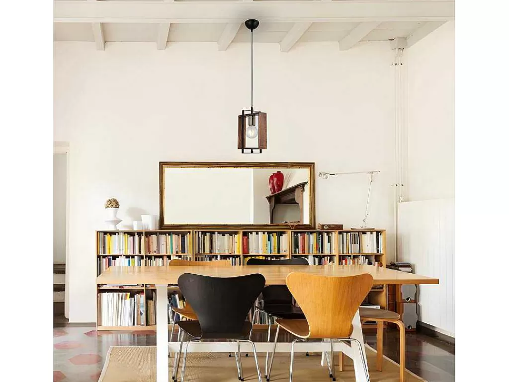 Promoções Decoração*EPIKASA Candeeiro Suspenso Lecco, Dourado, Preto, Madeira, 14 X 22 X 82 Cm,